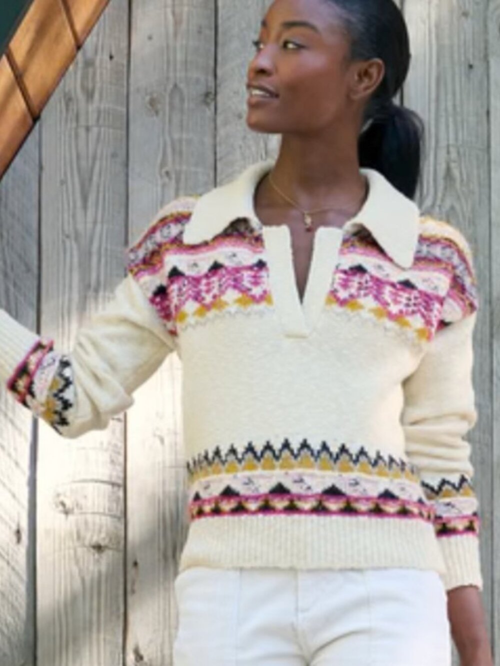 SUNDANCE Woodland Stag Knit Collared Fair Isle Sweater Pullover M Medium